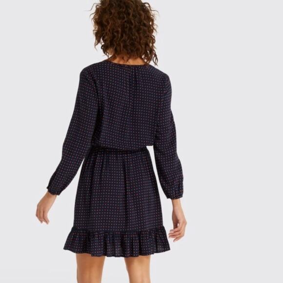 Draper James Printed Popover Tie Dress in Nassau Navy Blue Red Floral Polka Dot - Picture 12 of 16